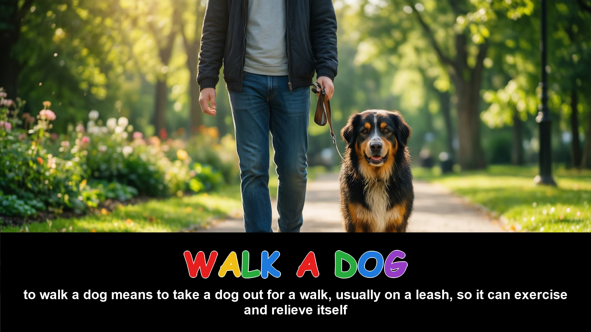 English Illustration for walk a dog